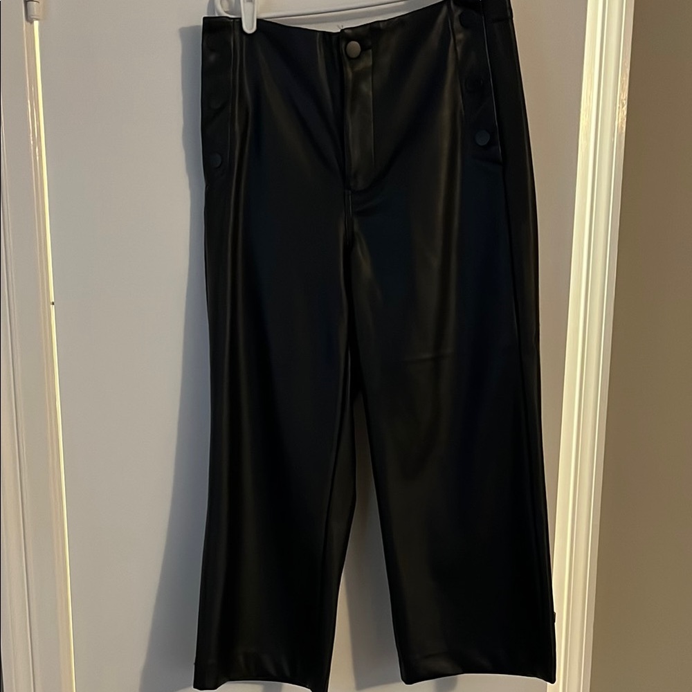 Women’s Faux Leather Cropped Wide Leg Black Pants
